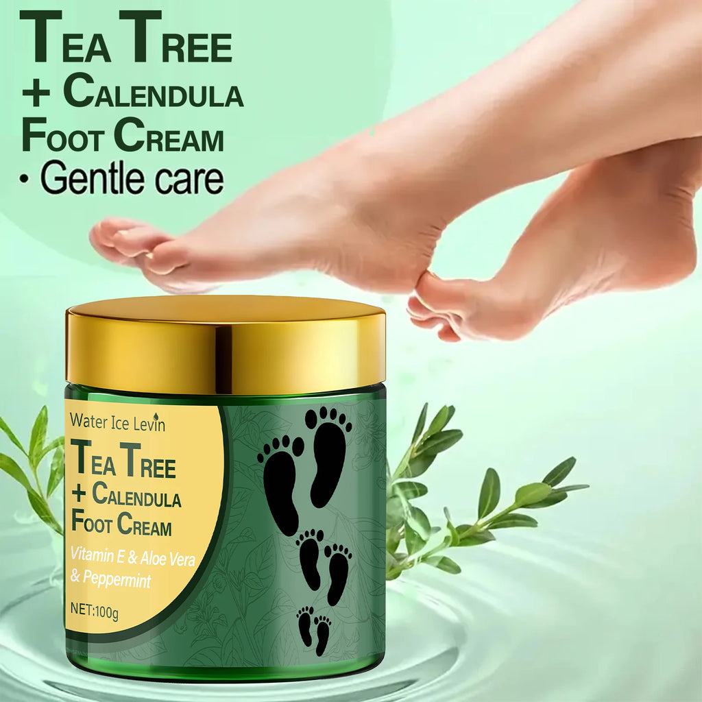 Tea Tree & Calendula Foot Cream with Vitamin E & Aloe Vera, Hydrates & Soothes Feet, Lightweight Non-Greasy Formula. Qme