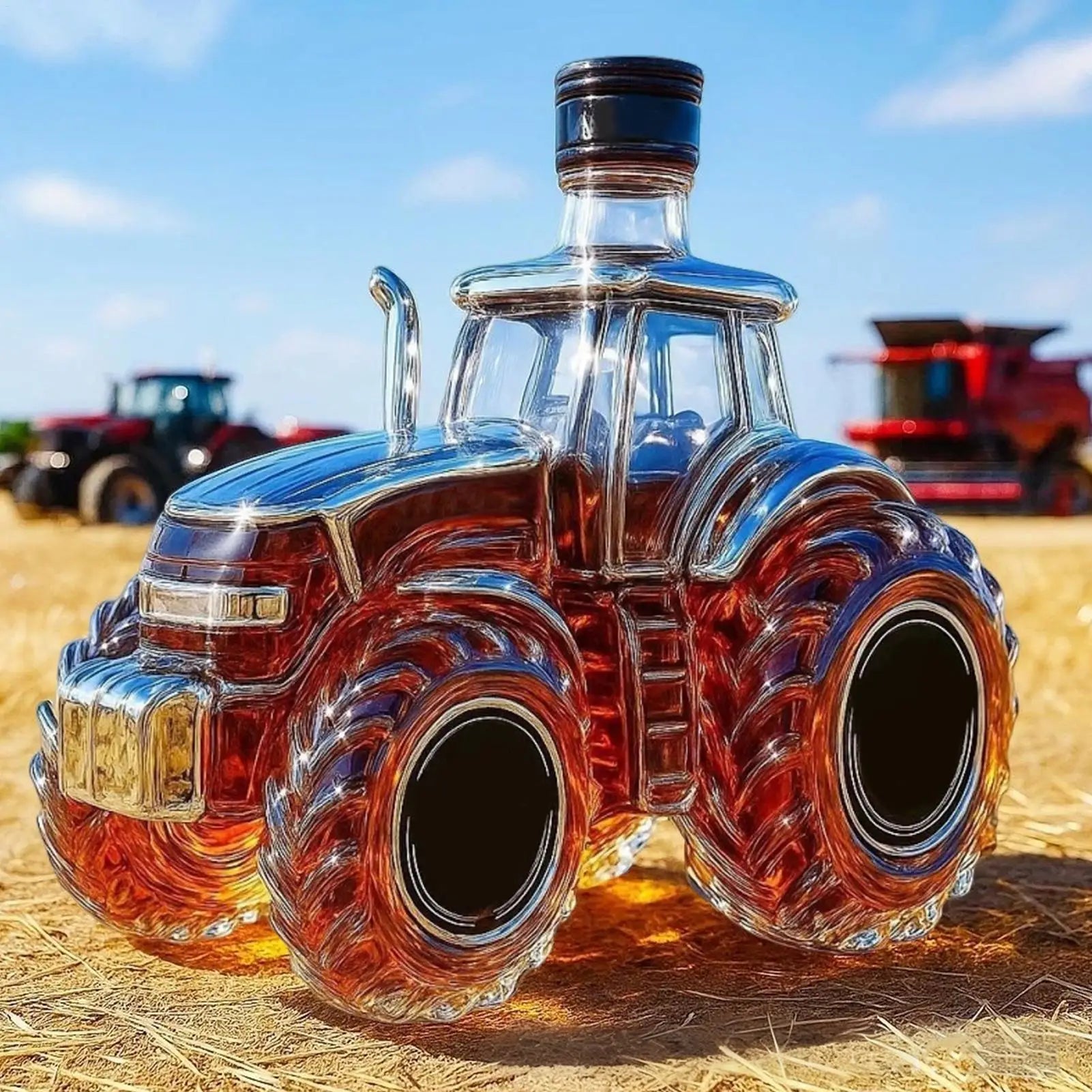 Liquor Decanter Tractor Design Drink Container Glass Whiskey Bottle Qme