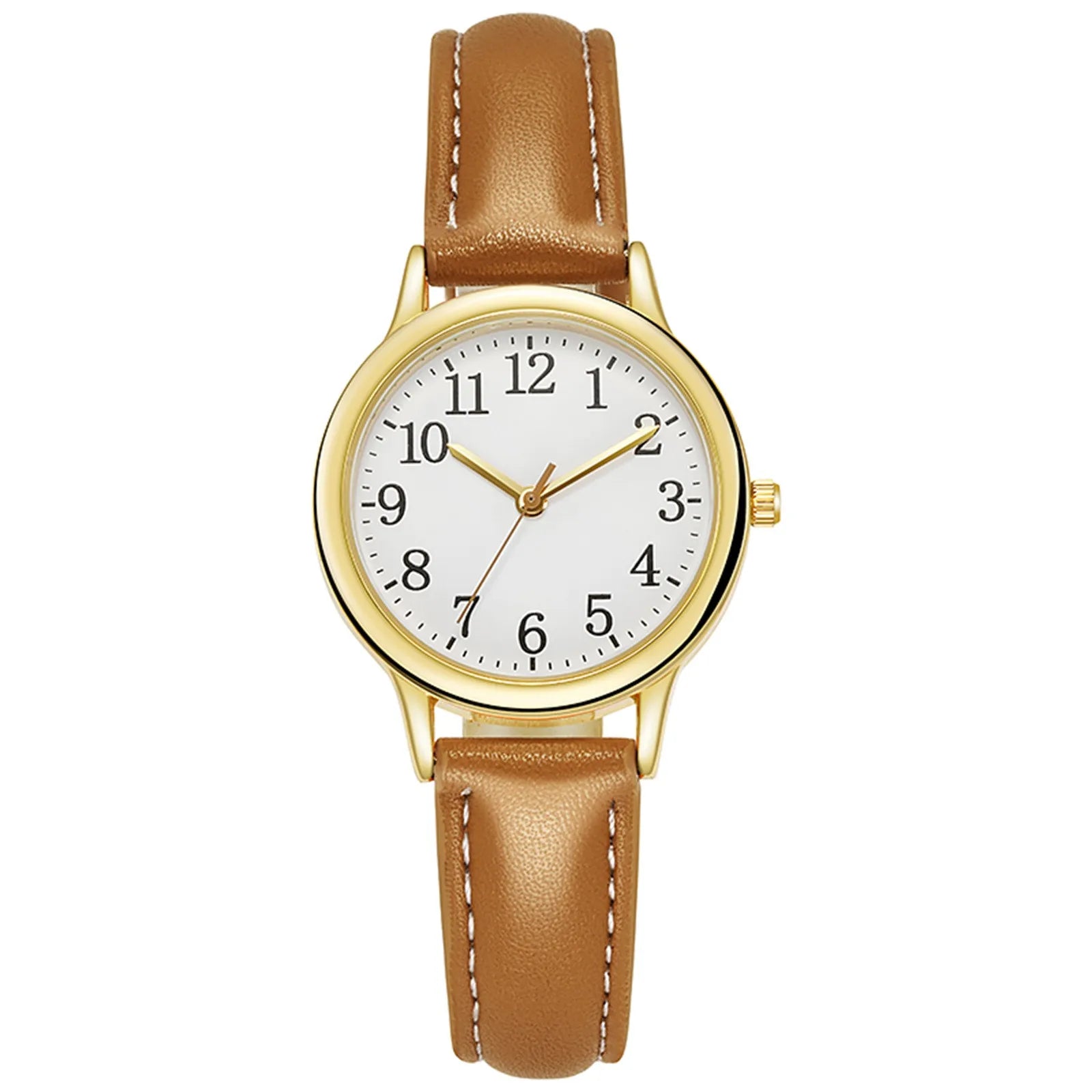 Leather Strap Movement Women Quartz Fine Watch Easy To Read Arabic Numerals Simple-Dial Fashion Minimalism Daily Versatile Watch Qme