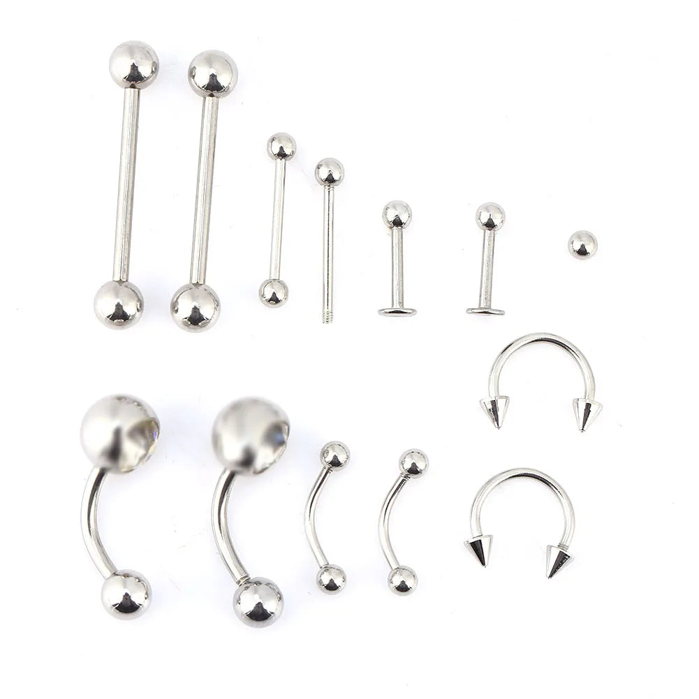 20pcs /set Tongue Nose Belly Button Body Jewelry Piercing Rings Clamp Gloves Needles Tool Kit Body Piercing Ring Kit Qme