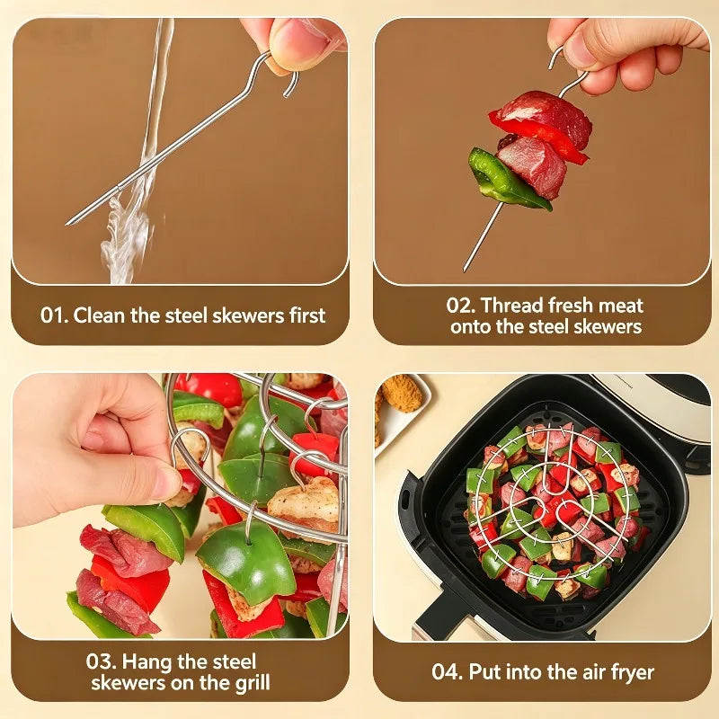 Stainless Steel Vertical Grill Rack Detachable String Grill Vertical Barbecue Skewer Bracket 12/24/36/48 Skewer Holder Qme