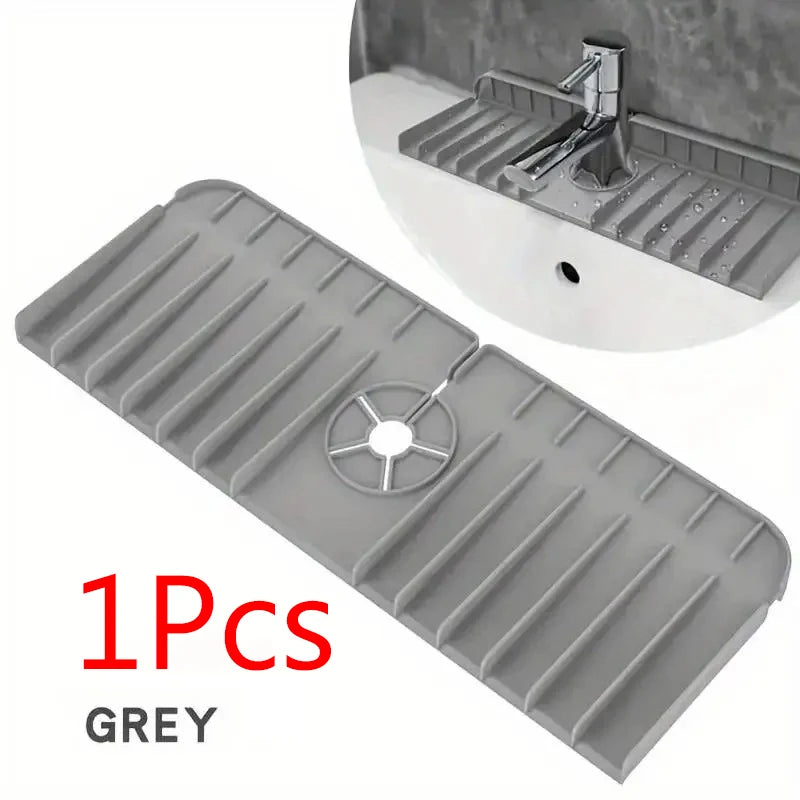 Silicone Faucet Pad Dishwashing Soap Sponge Holder Sink Kitchen Countertop Drying Pad Bathroom Kitchen Splash Proof Draina Qme Grey-1PCS