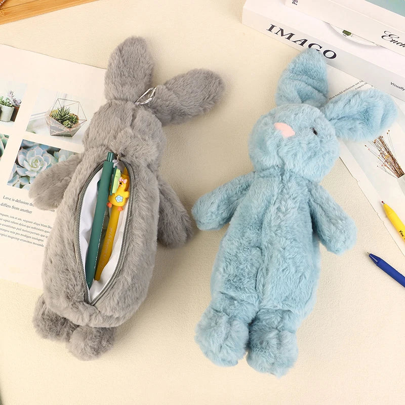 Animal Rabbit Shape Plush Pencil Case Cute Stuffed Toy Stationery Qme