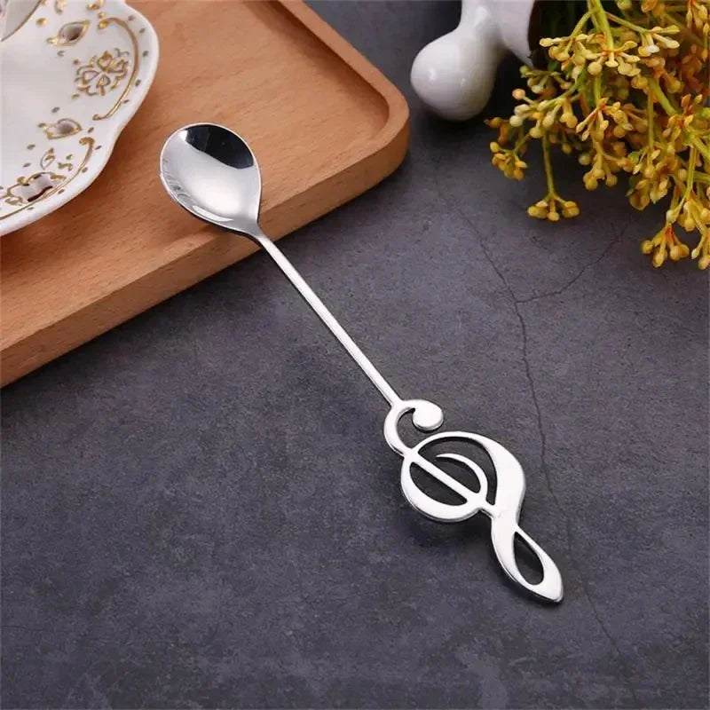 Creative Musical Note Coffee Spoon Stainless Steel Stirring Spoon Ice Cream Dessert Teaspoon Unique Kitchen Tableware Accessory Qme Silver
