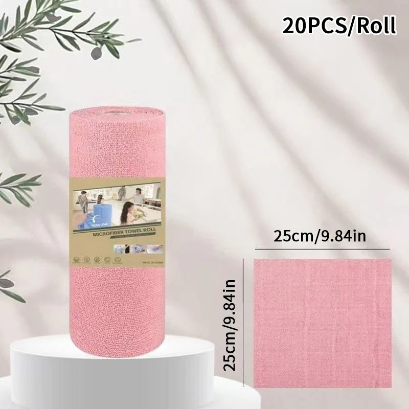 Tear-off Cleaning Cloth Roll Durable Reusable Dish Towel Kitchen Qme A Pink
