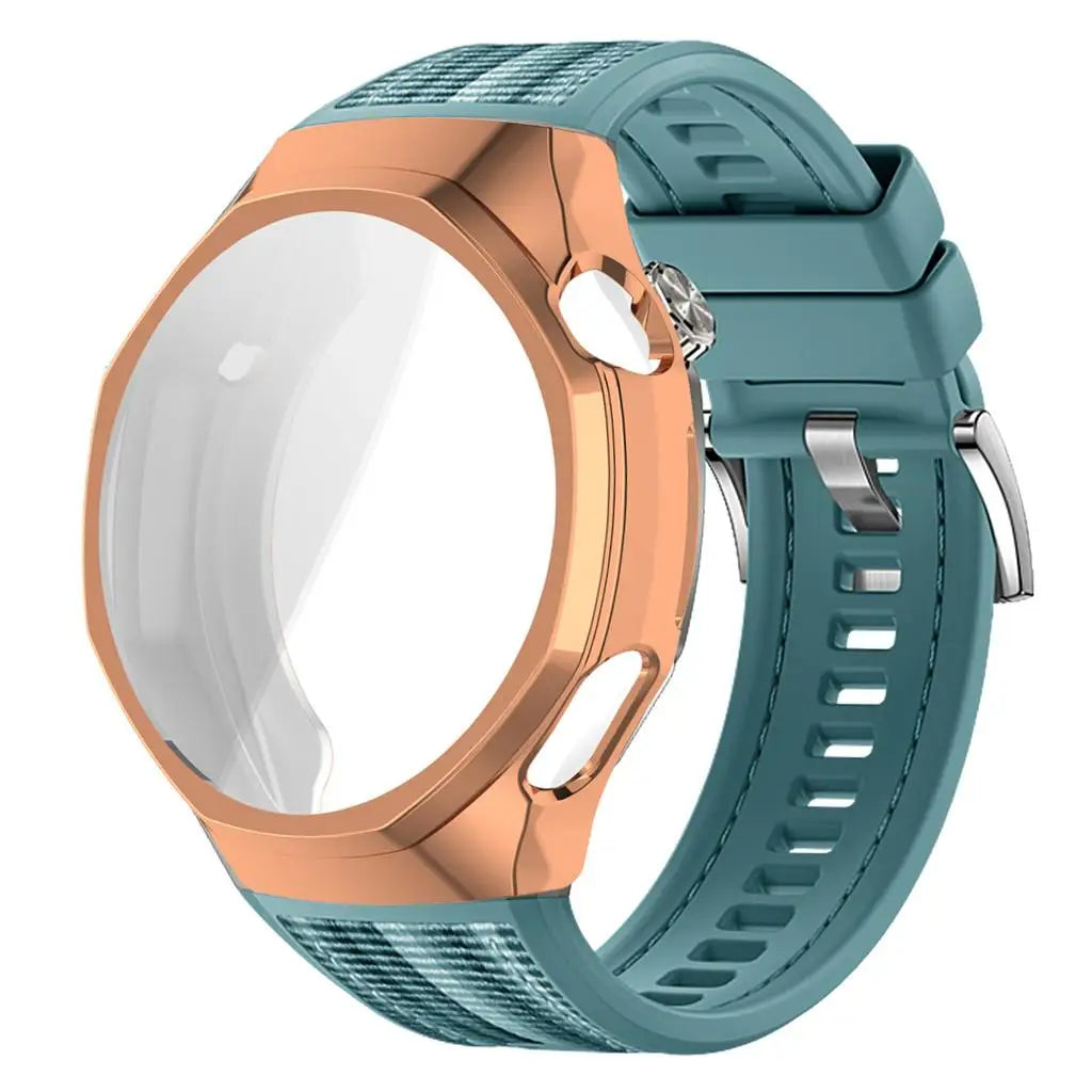 TPU Case+Strap For Huawei GT6 Pro 46mm Soft Silicone+Nylon Woven Bracelet Band With TPU Protector Bumper Shell Cover Qme Blue-RG For GT6 Pro 46mm