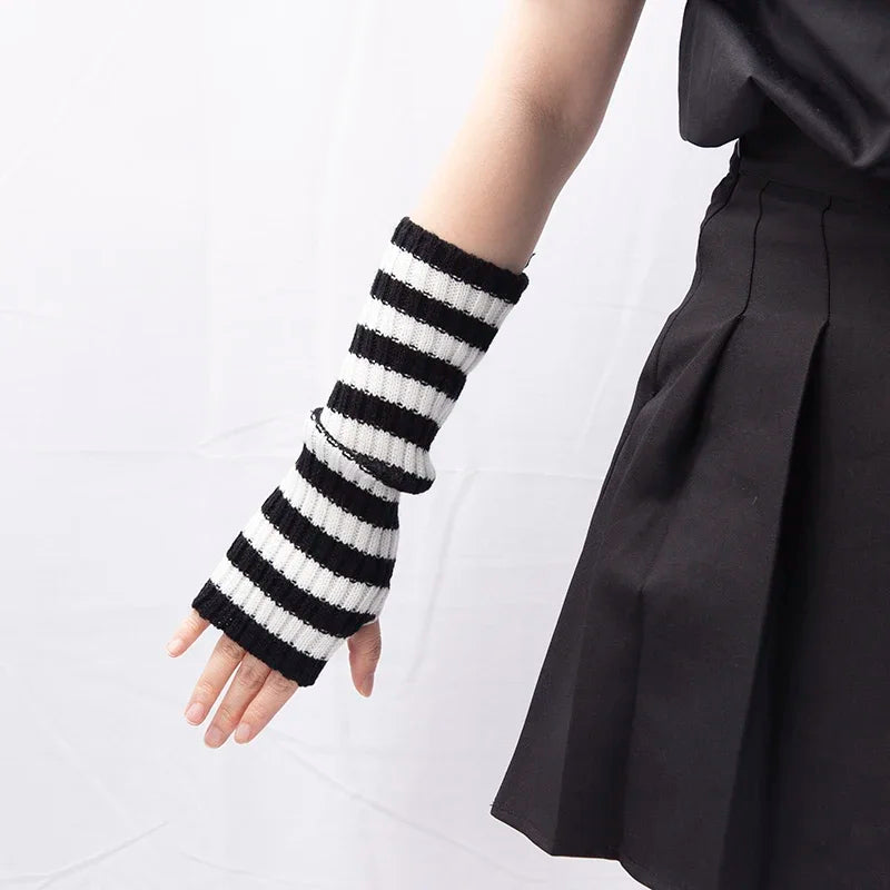Long Fingerless Gloves Women Lolita Kawaii Cosplay Mitten Winter Qme