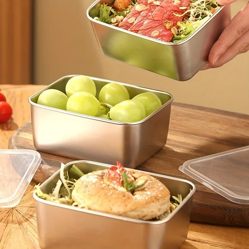 Stainless Steel Food Storage Container Rectangle Airtight Lunch Box Leakproof Bento Box Freezer Fridge Storage Box Kitchen Qme
