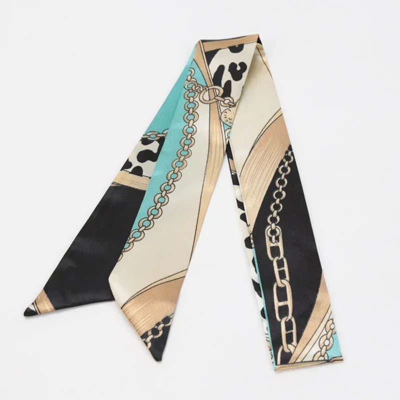 Skinny Scarf Hair Small Women Simple Handle Ribbon Fashion Printing Qme A-13
