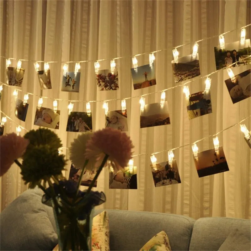 Garland Card Photo Clip String Lights 1.5M 10LEDS Led Fairy Light Bedroom DIY Clothespin Shapes Battery Decoration Lamp Qme