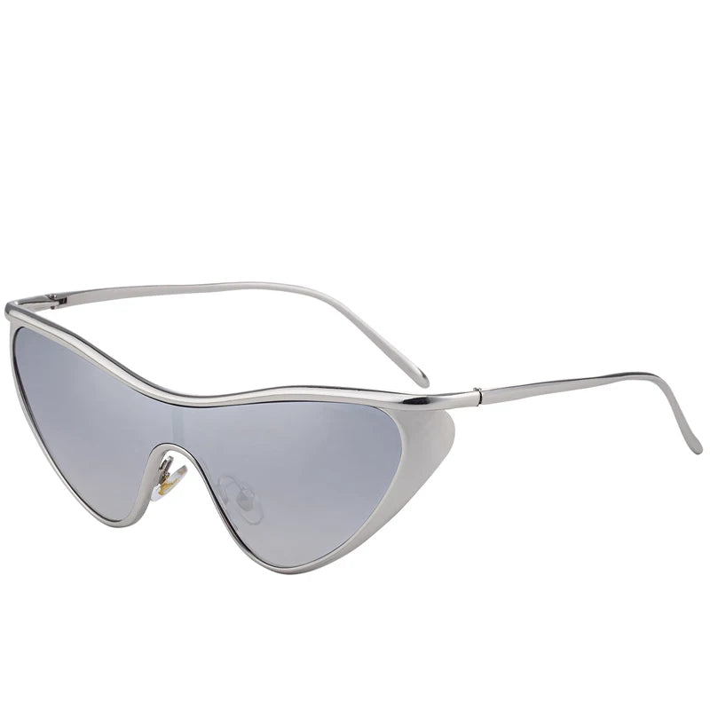 Vintage Cat Eye Sunglasses Women Luxury Brand Y2K Punk One-Piece Sun Glasses Shield Eyewear UV400 Shades Qme Silver Silver