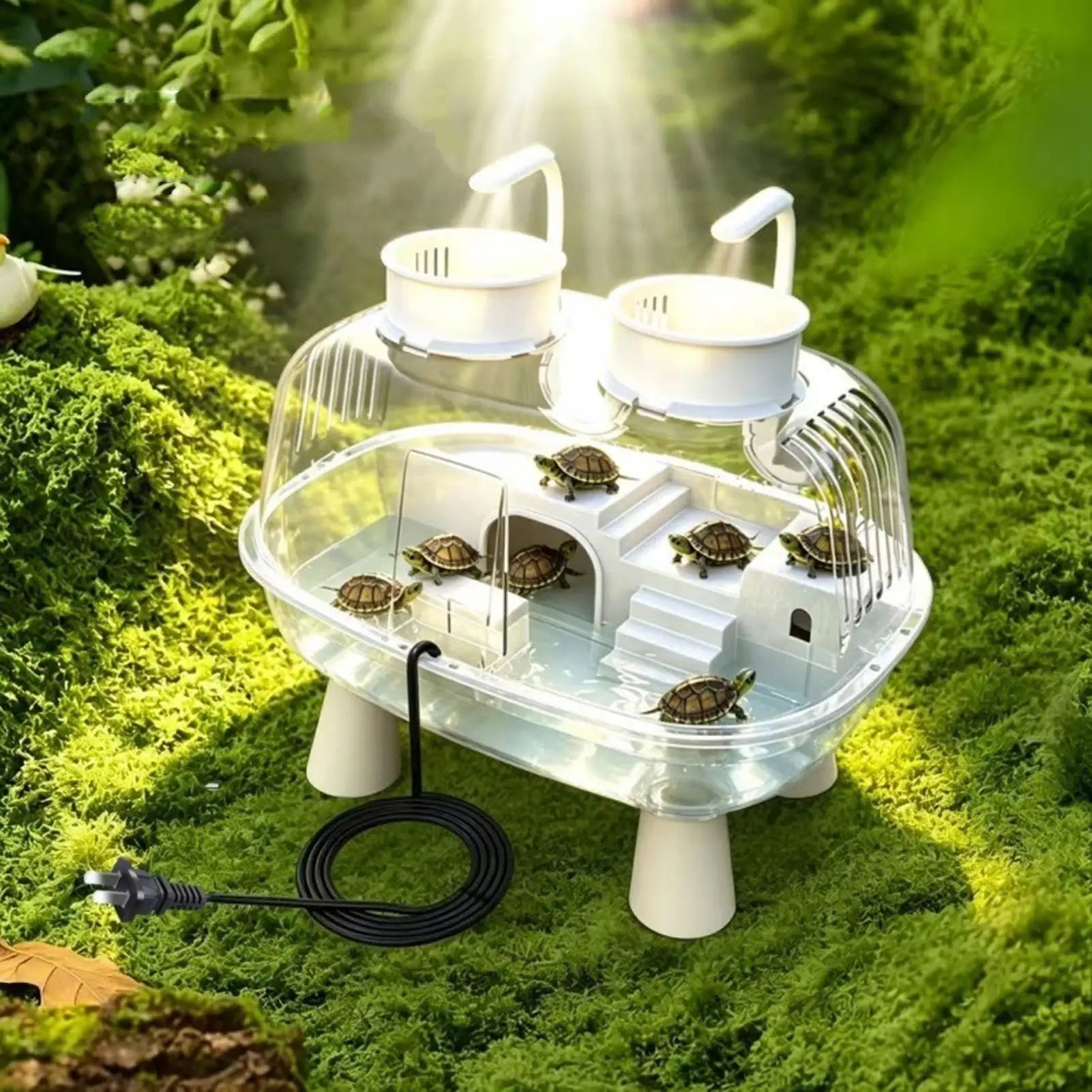 Aquatic Turtle Tank Clear USB Powered Basking House Turtle Tank Pet Reptile Habitat For Indoor Home Living Room Apartment Office Qme