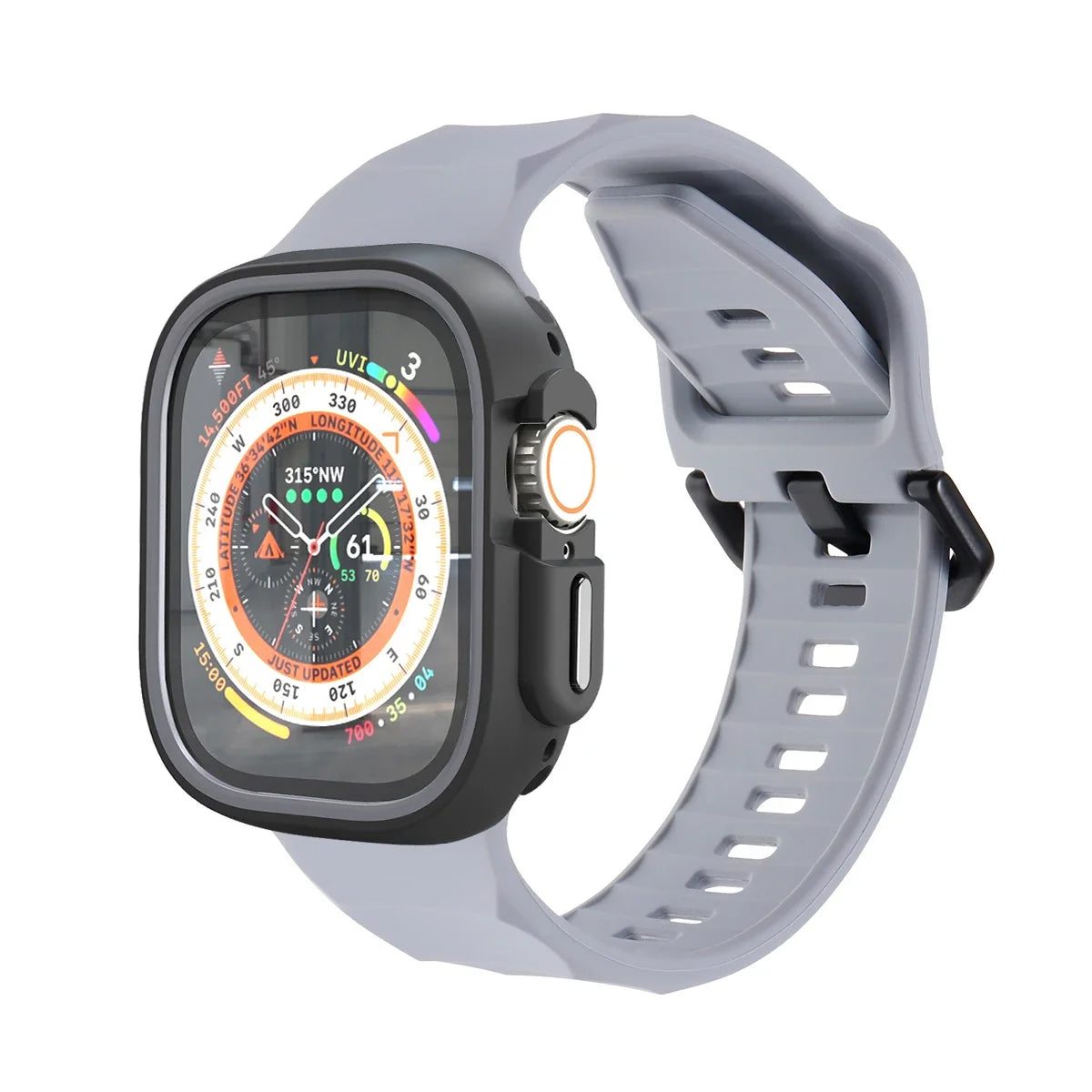 Silicone Sport Strap+Case for apple watch 9 8 7 6 SE 5 Ultra 2 Belt Bracelet Iwatch Series 49mm 45mm 41mm 44mm Protective Cover Qme Grey H 44mm Series SE 456
