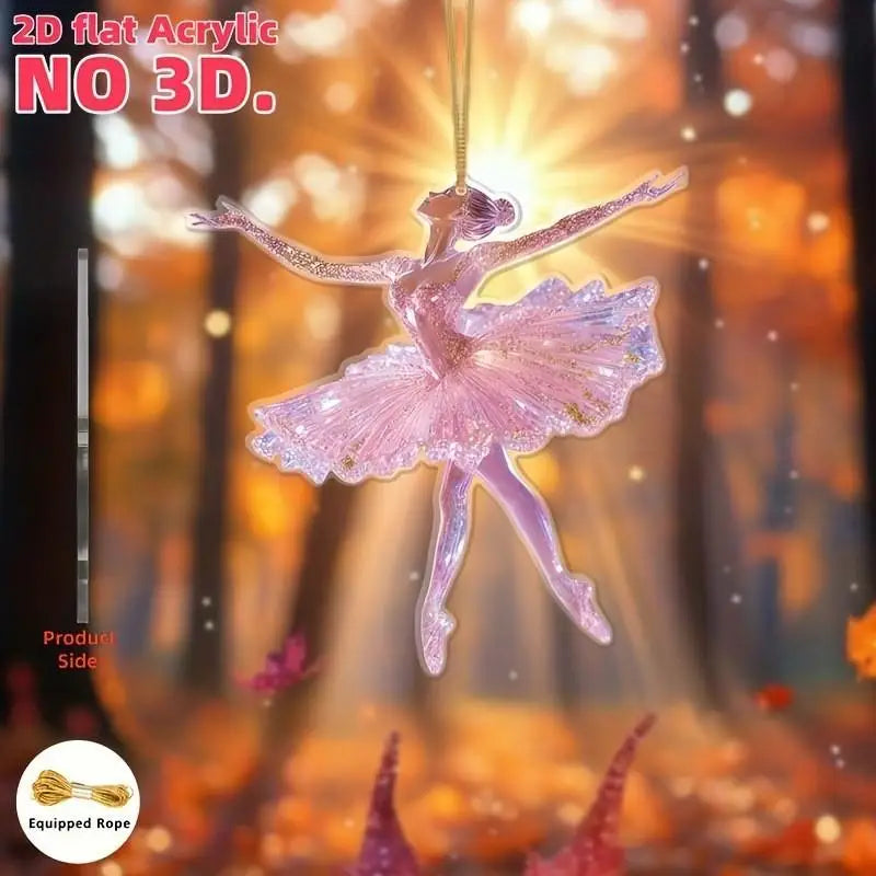 2D Acrylic Ballerina Dance Pendant Sparkling Ballerina Christmas Ornament Table Wreath Holiday Decoration Qme
