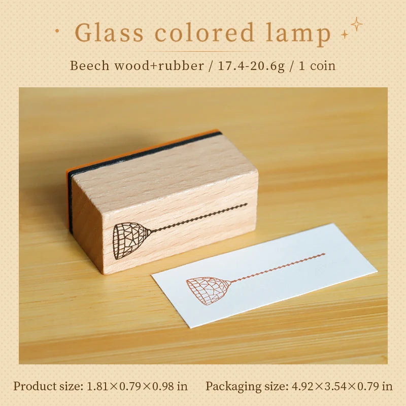 TIANZI 1pc Lamp Theme Vintage Wooden Rubber Cute Night Lights Set Stationery Seal Stamping For Card Making Planner Scrapbook Qme C