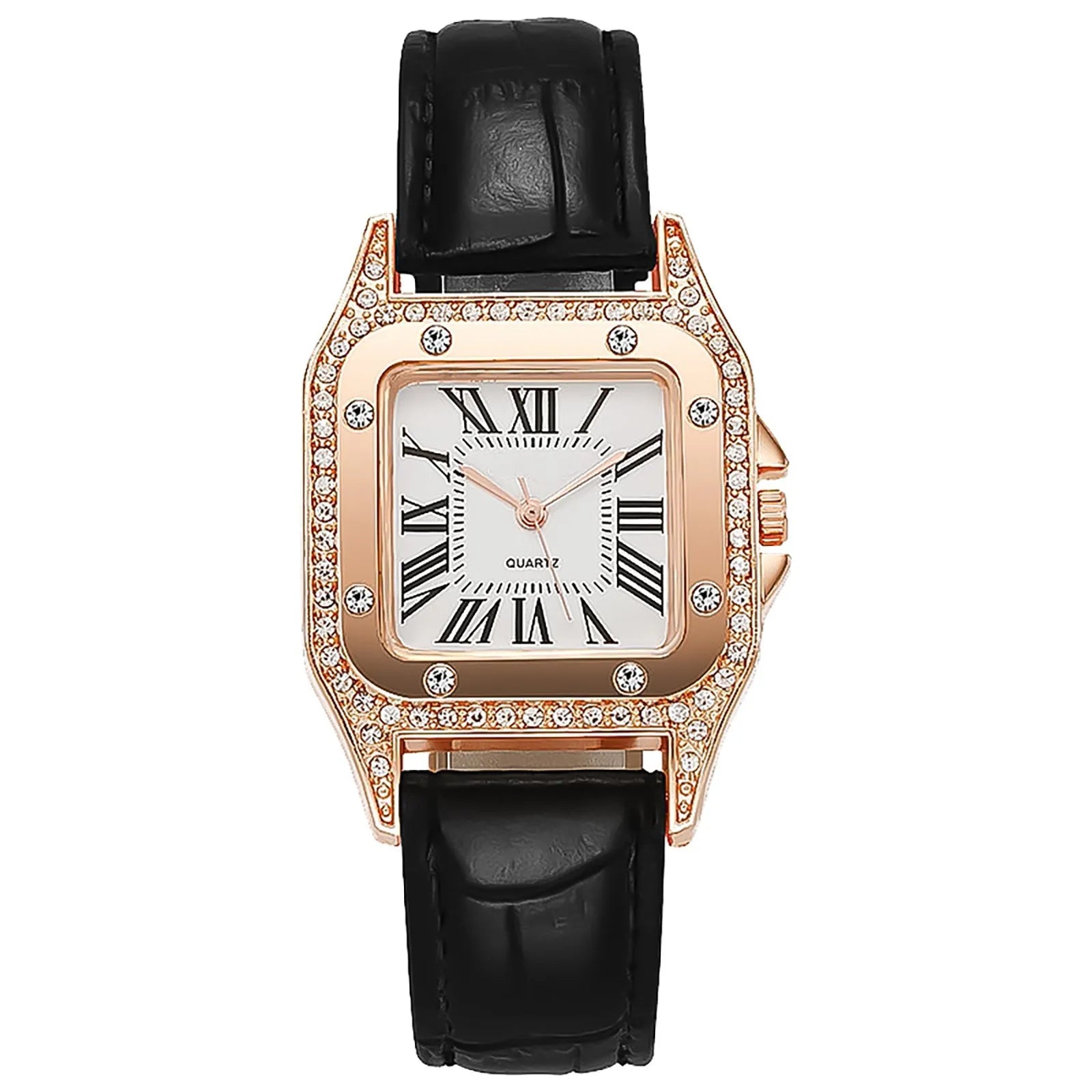 Top Brand Elegant Women Leather Strap Watch Casual Ladies Quartz Wristwatch Female Bracelet With Watch Set Clocks Reloj Mujer Qme black