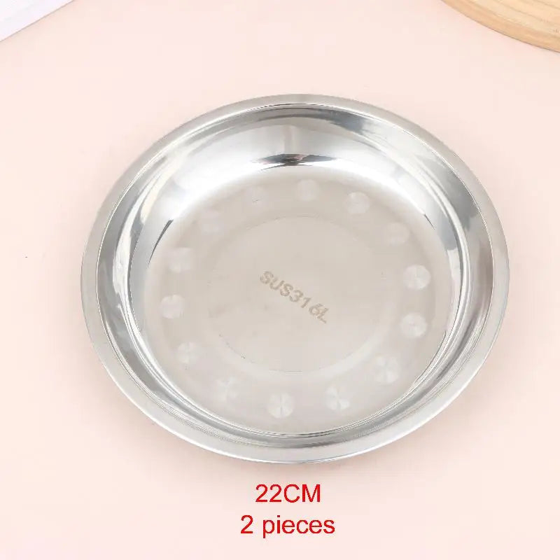 Thickened Stainless Steel Round Plates Polished Shallow Dinner Qme 22CM 2pieces