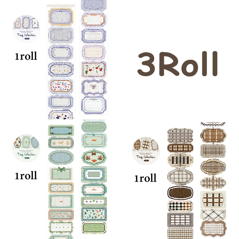 3 Rolls Vintage Label Washi Tape, Journal Scrapbooking Supplies, Gift Box Decor, Multi-Purpose Craft Tape Qme A