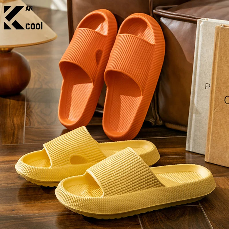 New Thick Platform Pillow Bathroom Home Slippers Women Fashion Soft Sole EVA Indoor Slides Sandals Summer Non-slip Flip Flops Qme