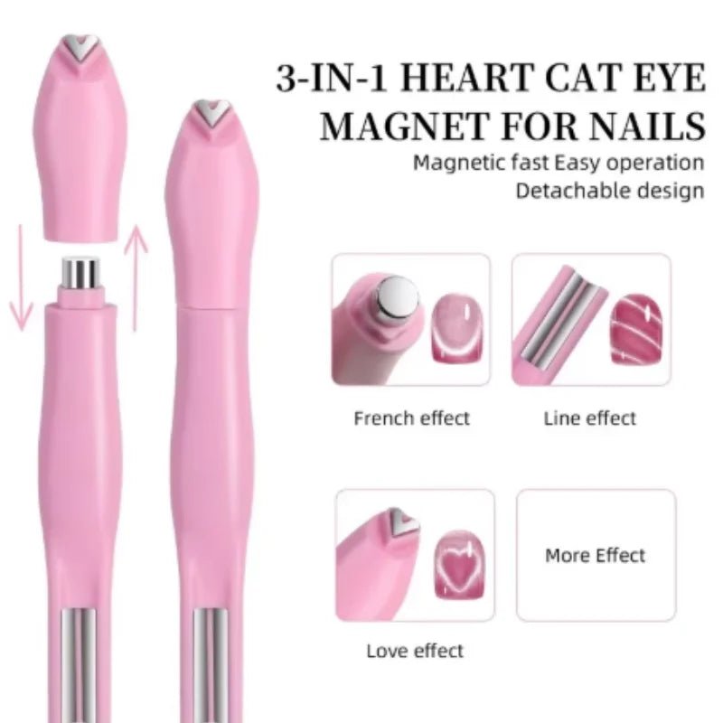 Cat Eye Nail Magnetic Stick Love Heart Snake Pattern French Cat Eye Nail Magnet UV Gel Polish Effect Manicure Design Tool Qme