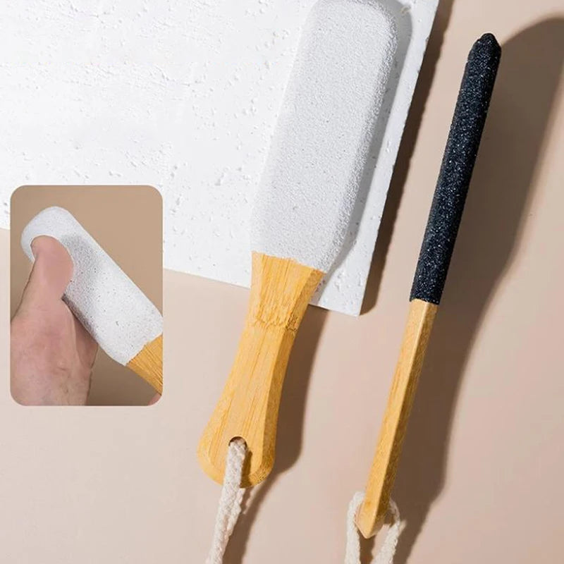 Bamboo Handle Foot File 360 Natural Pumice Stone Exfoliator Qme