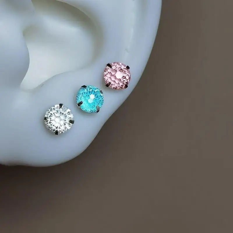 Multicolor Faceted Crystal Stud Earrings Stainless Steel Screw Back Hypoallergenic Piercing Earrings for Office Business Wear Qme