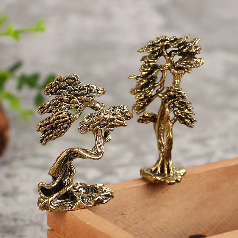 Small Bonsai Tree Statues Decorations Accessories Brass Mini Welcome Qme