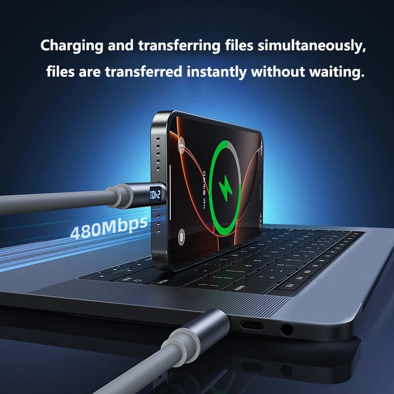 240W USB C to Type C Fast Charging Cable PD Digital Display Charger Line QC 3.0 Cord 1.2m 1.8m For iPhone 17 Xiaomi POCO Samsung Qme