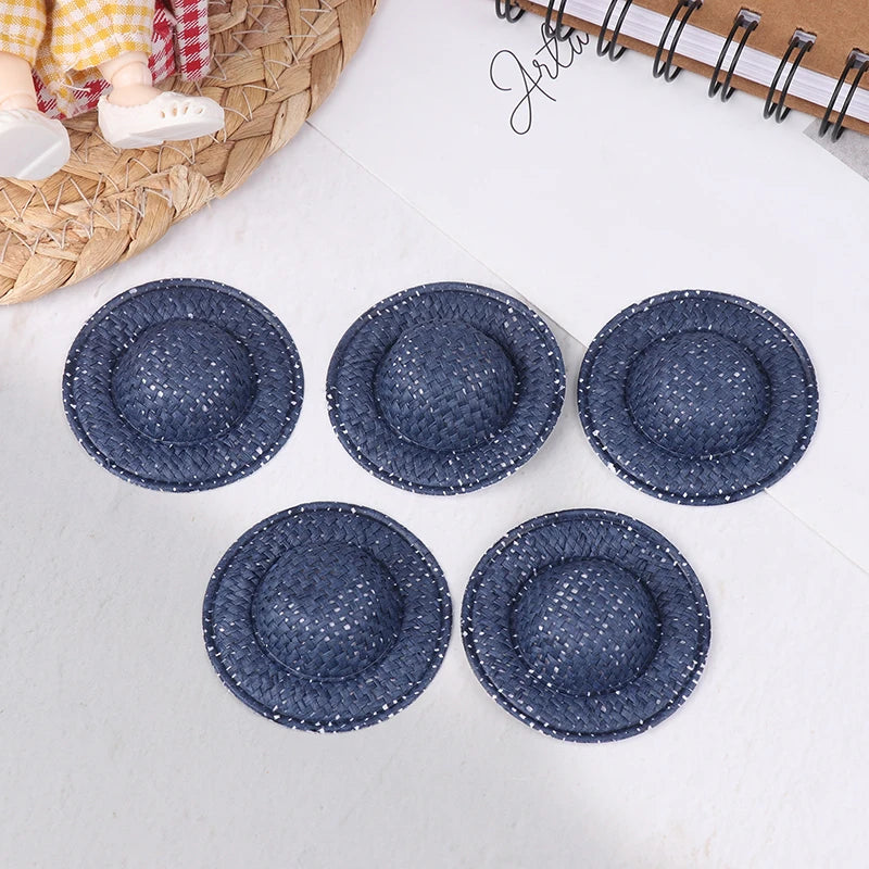 Decorative Dollhouse Woven Straw Hats 5 Child Role-play Toys Qme Navy