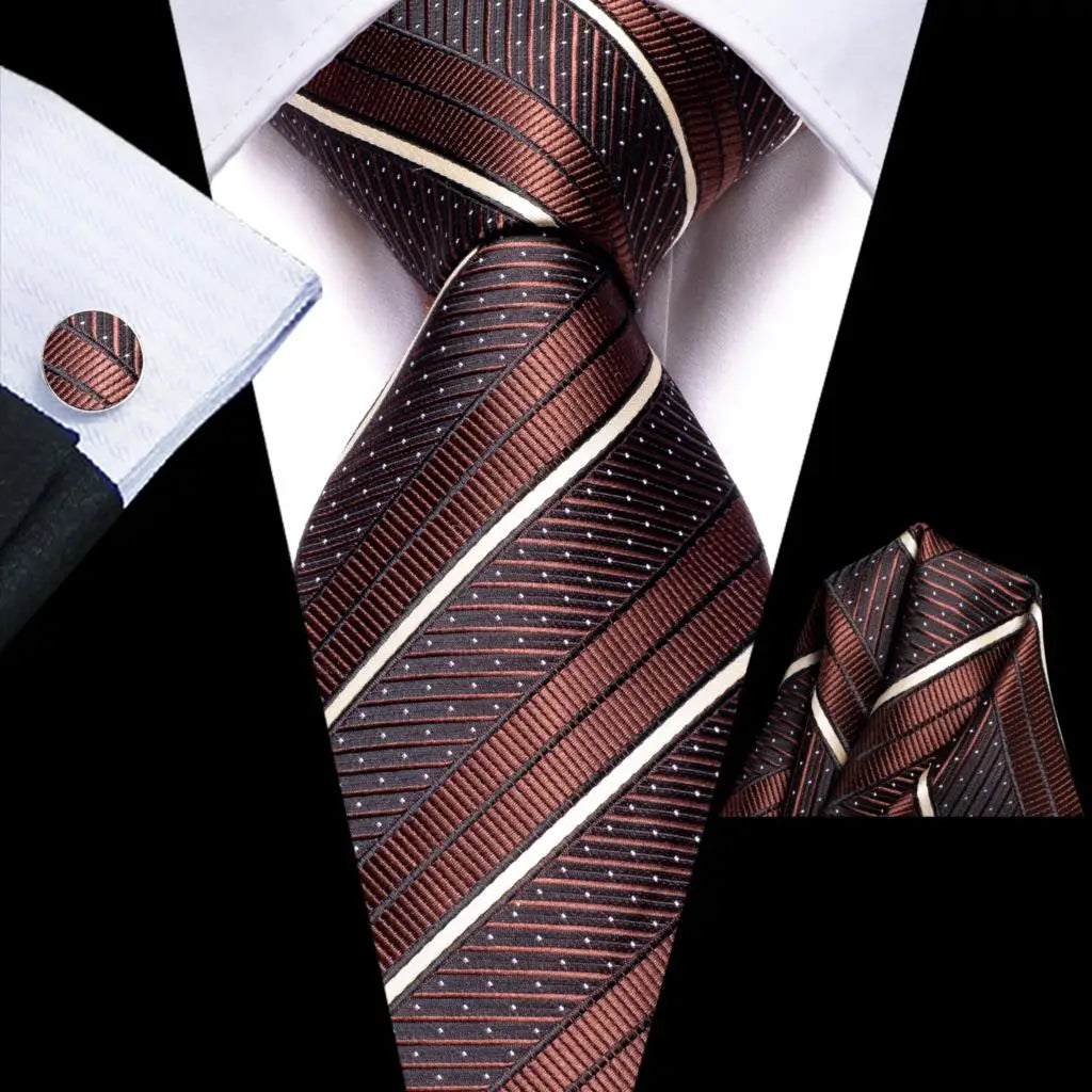 Hi-Tie Striped Navy Blue Mens Fashion Necktie Handkerchief Cufflinks for Tuxedo Accessory Classic Silk Luxury Tie for Man Gift Qme SN-3472