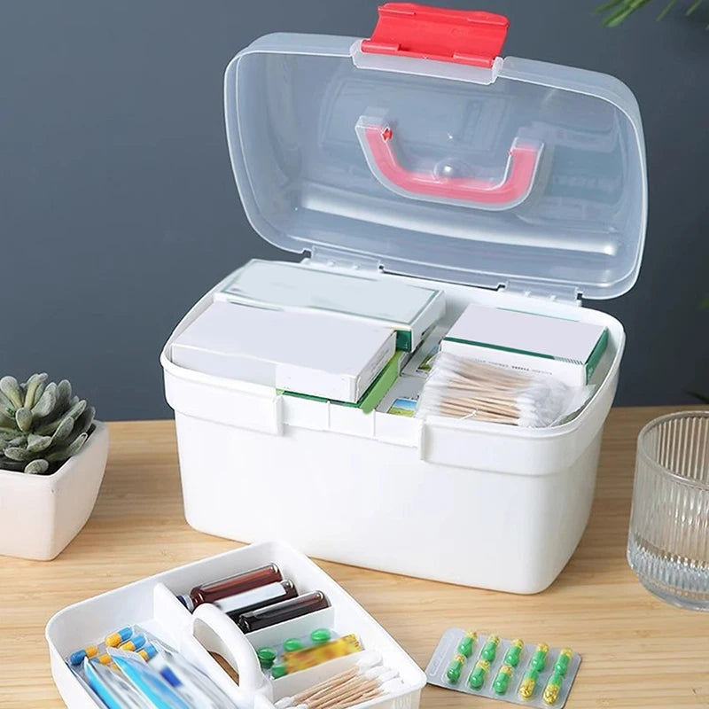 Medicine Storage Box Portable Large Capacity Family Hand First Aid Qme