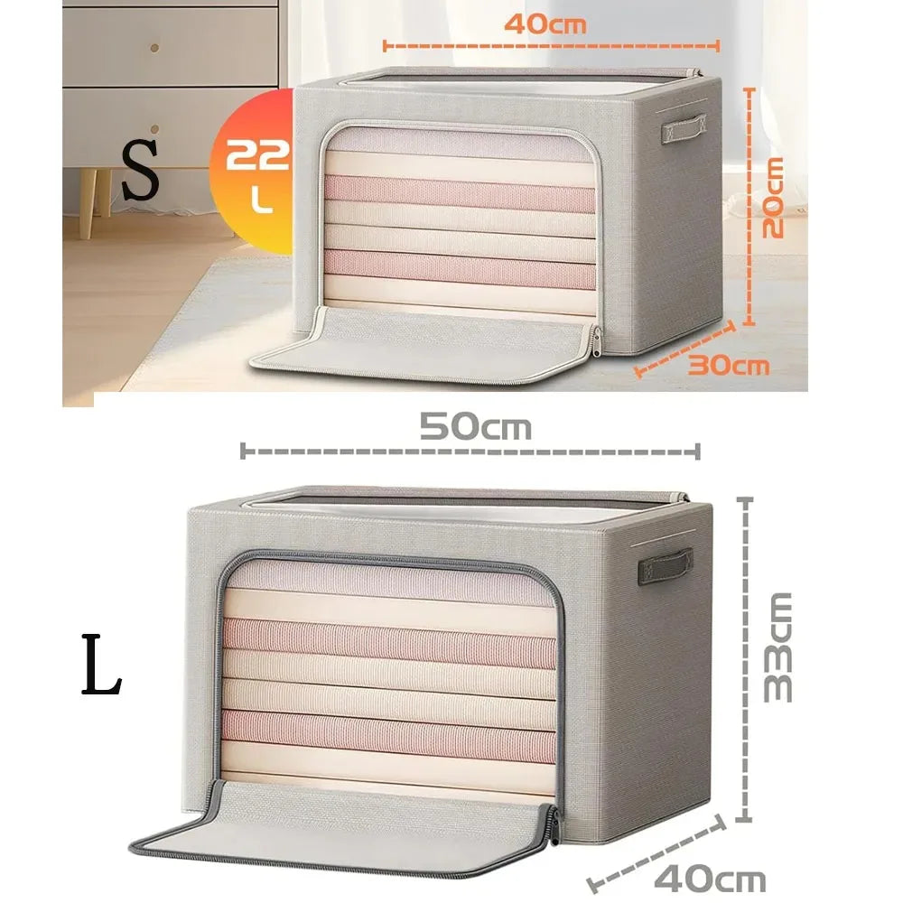 Large Capacity Household Oxford Cloth Clothes Storage Box Portable Bedroom Folding Quilt Storage and Organizing Box With Window Qme