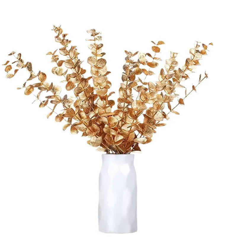 20/10PCS Artificial Eucalyptus Leaves Artificial Plants Tree Stems Flower Wreath Bouquet Garden Decorations Home Accessories Qme Glod 20pcs