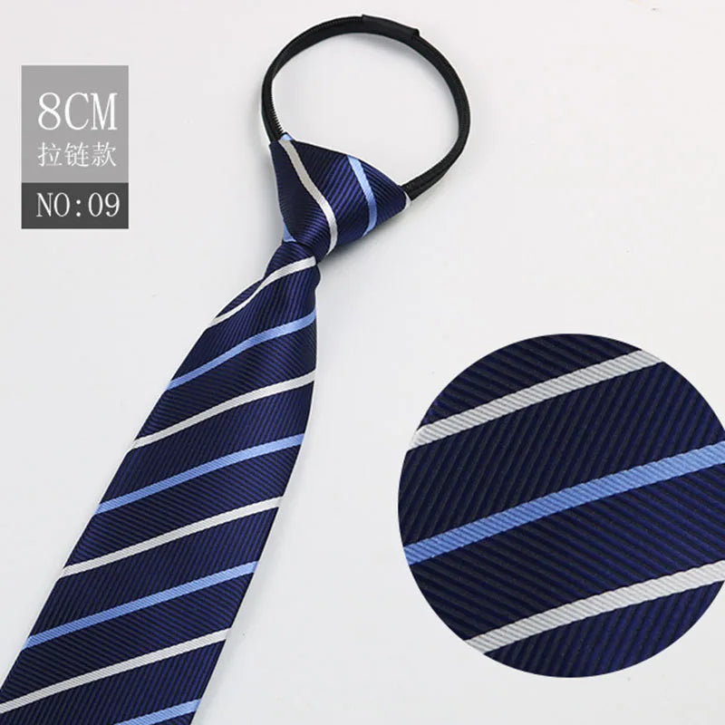 Zipper Ties Men Pre-tied Neck Tie Red Black Navy Blue Neckties Qme Navy Blue