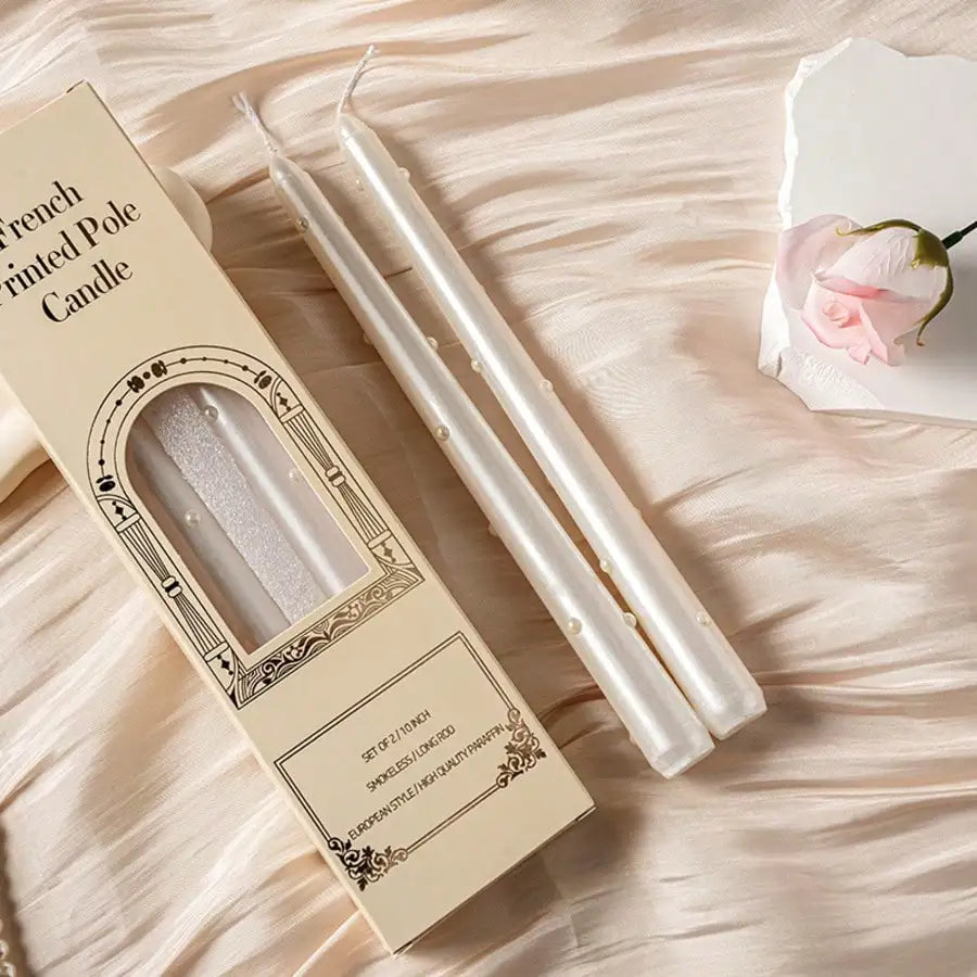 2 Long-stem Pearl Candle Hotel-style Tabletop Accent Qme