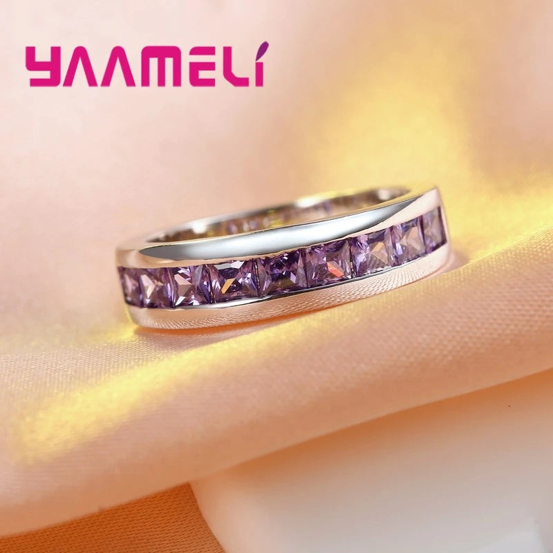 925 Sterling Silver Color Amethyst Promise Ring for Woman Crystal Stone Wedding Engagement Accessories Nice Gift Jewelry Qme