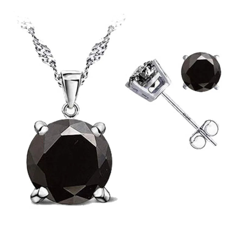 Good Quality 925 Sterling Silver Color Jewelry Sets for Woman Classic Claw Setting Cubic Zirconia Stud Earring Pendant Necklace Qme Color 7