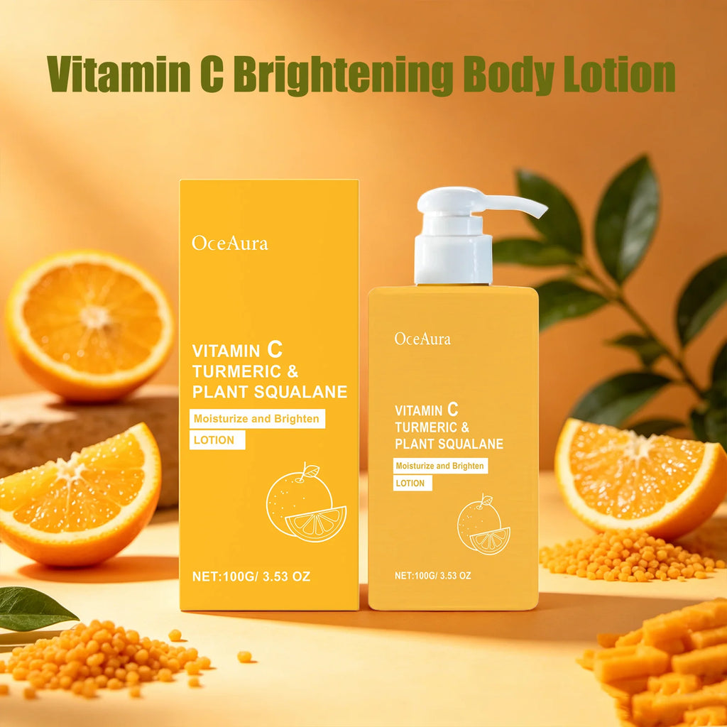 OceAura Vitamin C Brightening Body Lotion Deep Moisturizing Dullness Improving Gentle Exfoliating Even Tone Skin Care Cream 100g Qme