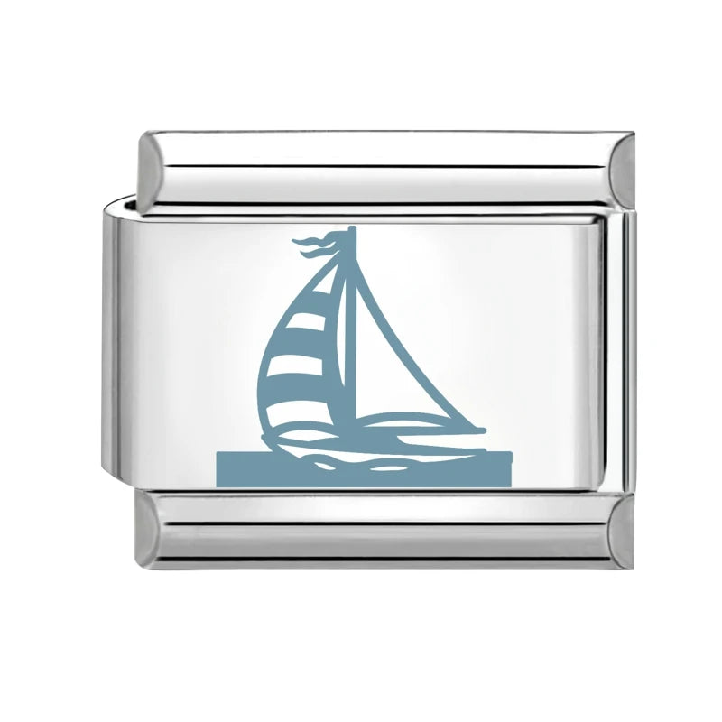 Cartoon Cute Blue Fishs Dolphin Laser Engraving Italian Charm Links Stainless Steel Fit 9mm Bracelet Men Women DIY Making Gifts Qme Style 16