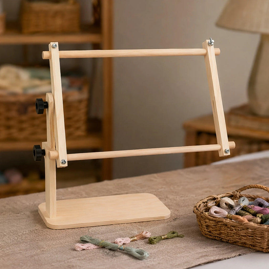 Adjustable Tabletop Embroidery Stand Multi-Purpose Hands-Free Cross Stitch Frame Holder Wood Scroll Frame for Stable Stitching Qme