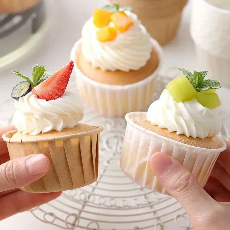 50pcs Cake Baked Crimped Muffin Cup Heat-resistant and Oil-proof Paper , Suitable for Cupcakes Wrapping Paper Wedding Party Qme
