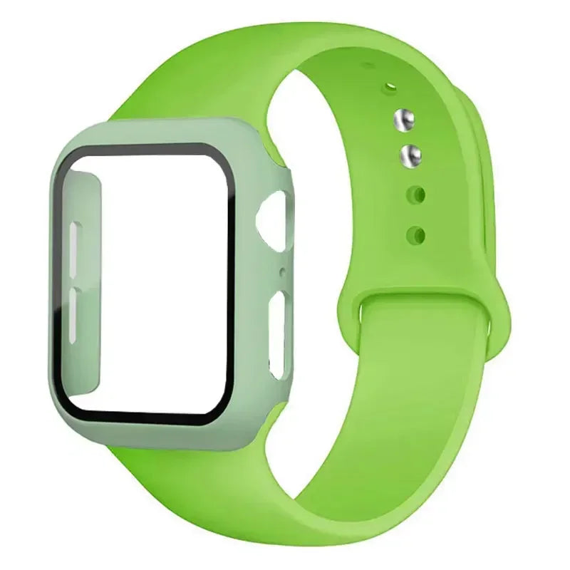 Glass+Case+Strap for Apple Watch Band 45mm 44mm 41mm 40mm 38mm 42mm Screen Protectors for Apple IWatch Series 9 8 7 6 SE 5 3 4 Qme