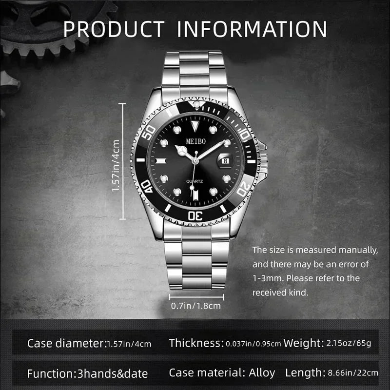 1pc Luxury Men Silver Stainless Steel Water Proof Automatic Luminous Rotatable Bezel Mens Watches Qme