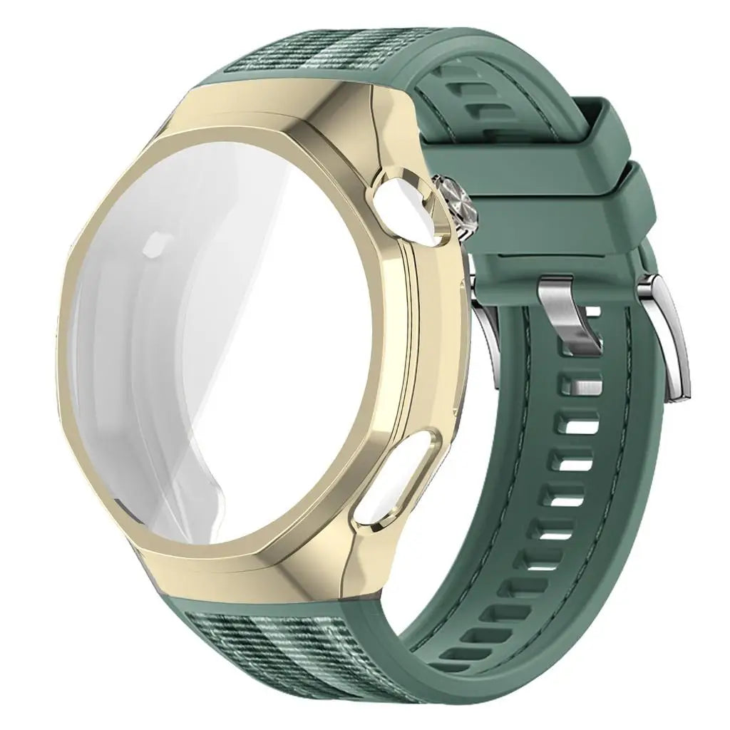 TPU Case+Strap For Huawei GT6 Pro 46mm Soft Silicone+Nylon Woven Bracelet Band With TPU Protector Bumper Shell Cover Qme Green-G For GT6 Pro 46mm