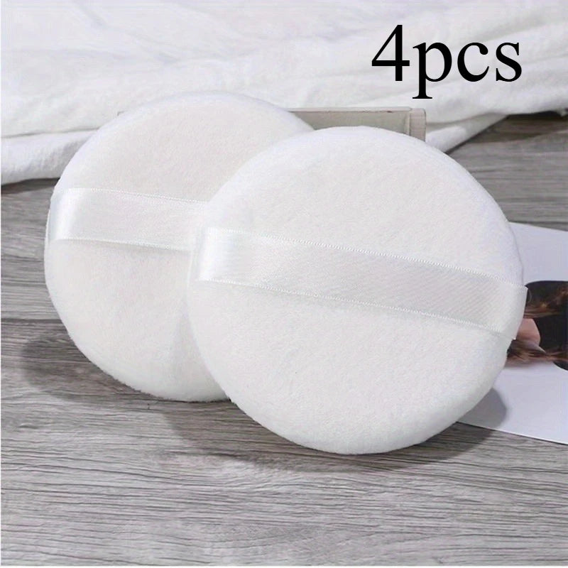 Extra-large-sized body, facial makeup pads - with satin handles, suitable for powder, application and setting foundation Qme White