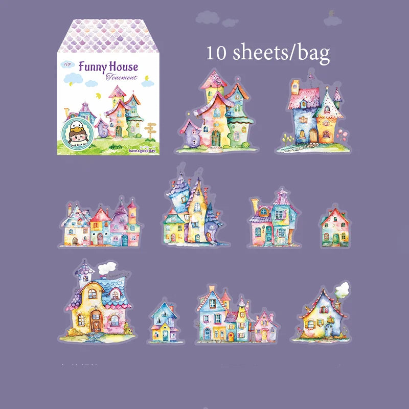 10 Sheets/Bag Lovely House Scene Stickers for Creative Scrapbook Journal Planner Office Stationery Phone Case Decoration Gift Qme 4