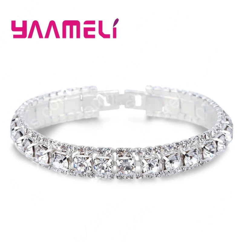 Top Sale 925 Sterling Silver Color Bracelet Full AAA Zircon Austrian Crystal Femme Women Link Chain Jewelry Bangles 14 Colors Qme White