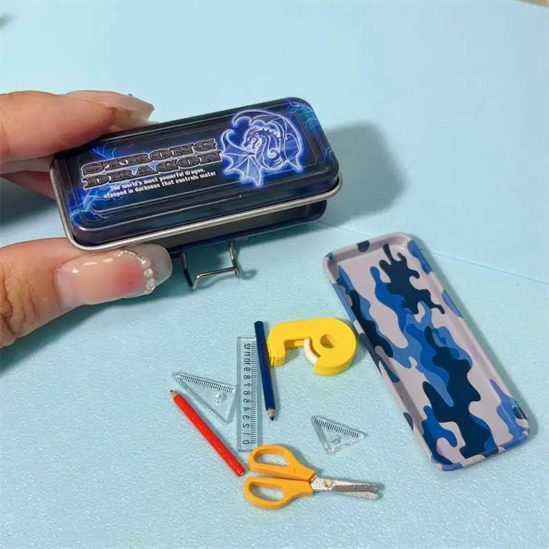 Dollhouse Miniature Double Layer Iron Pencil Box Pen Ruler Measuring Qme A5