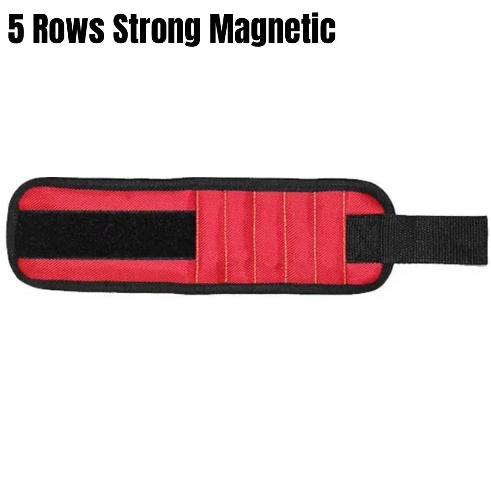 Strong Magnetic Wristband Portable Tool Bag Adjustable Magnetic fixation Tool Wrist Belt for Screws Metal Nails & Drilling Bits Qme Red 5 Rows
