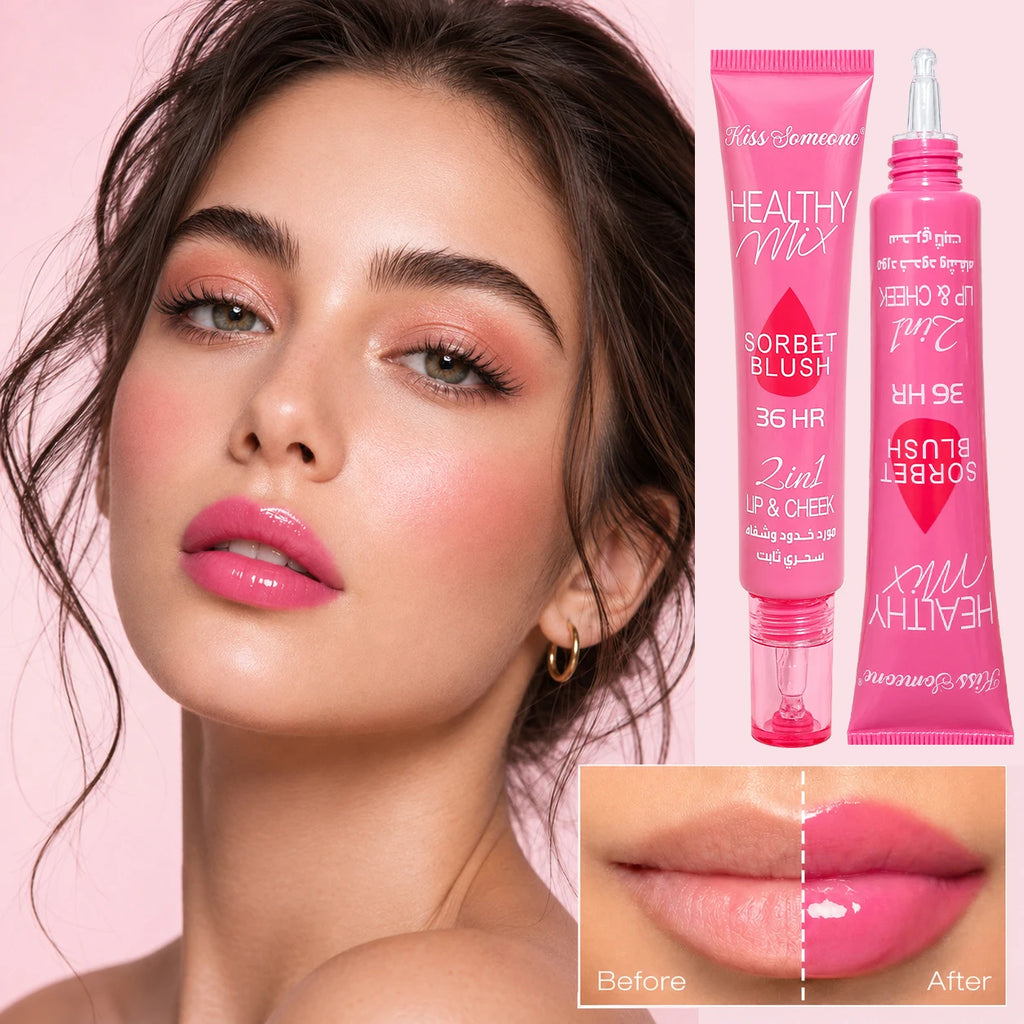 Warm powder blusher lip oil 2 in 1, waterproof and sweat resistant liquid powder blusher, suitable for all skin types, high glos Qme